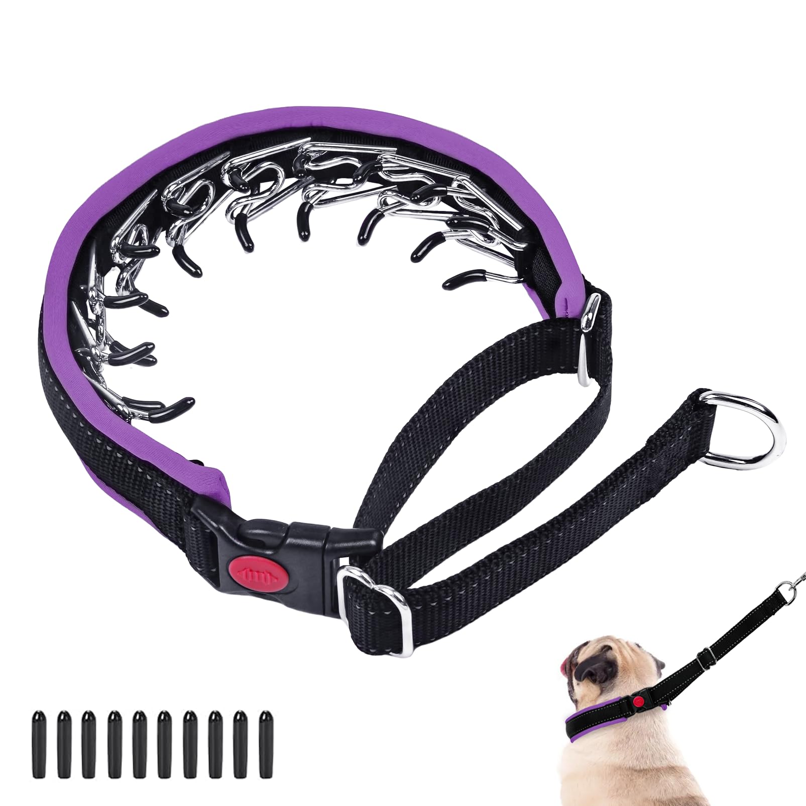 Martingale No Pull Dog Collar - Heavy Duty Nylon with Buckle, Adjustable Anti Pull Reflective Slip for Large Medium Small Dog Training Walking M Purple