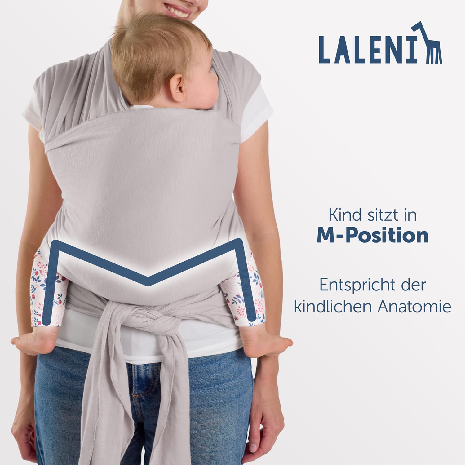 Laleni Tragetuch Baby neugeboren bis 15 kg aus weicher Baumwolle - Babytrage Neugeborene ab Geburt - OEKO-TEX zertifiziertes Tragetuch Kleinkind - Wickeltuch Baby 5,10 m Länge - Baby Wrap in Hellgrau.