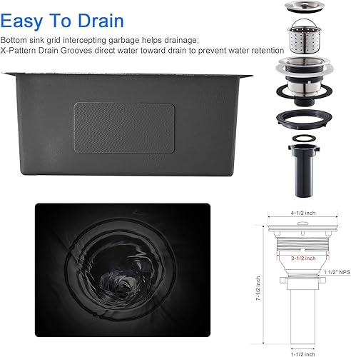Miniatura 7 de MENATT 15 x 17 Pulgadas Fregadero de Barra de Montaje Superior, Fregadero de Cocina de Orificio Único de Grifo Sencillo, Tazón Único, Montaje