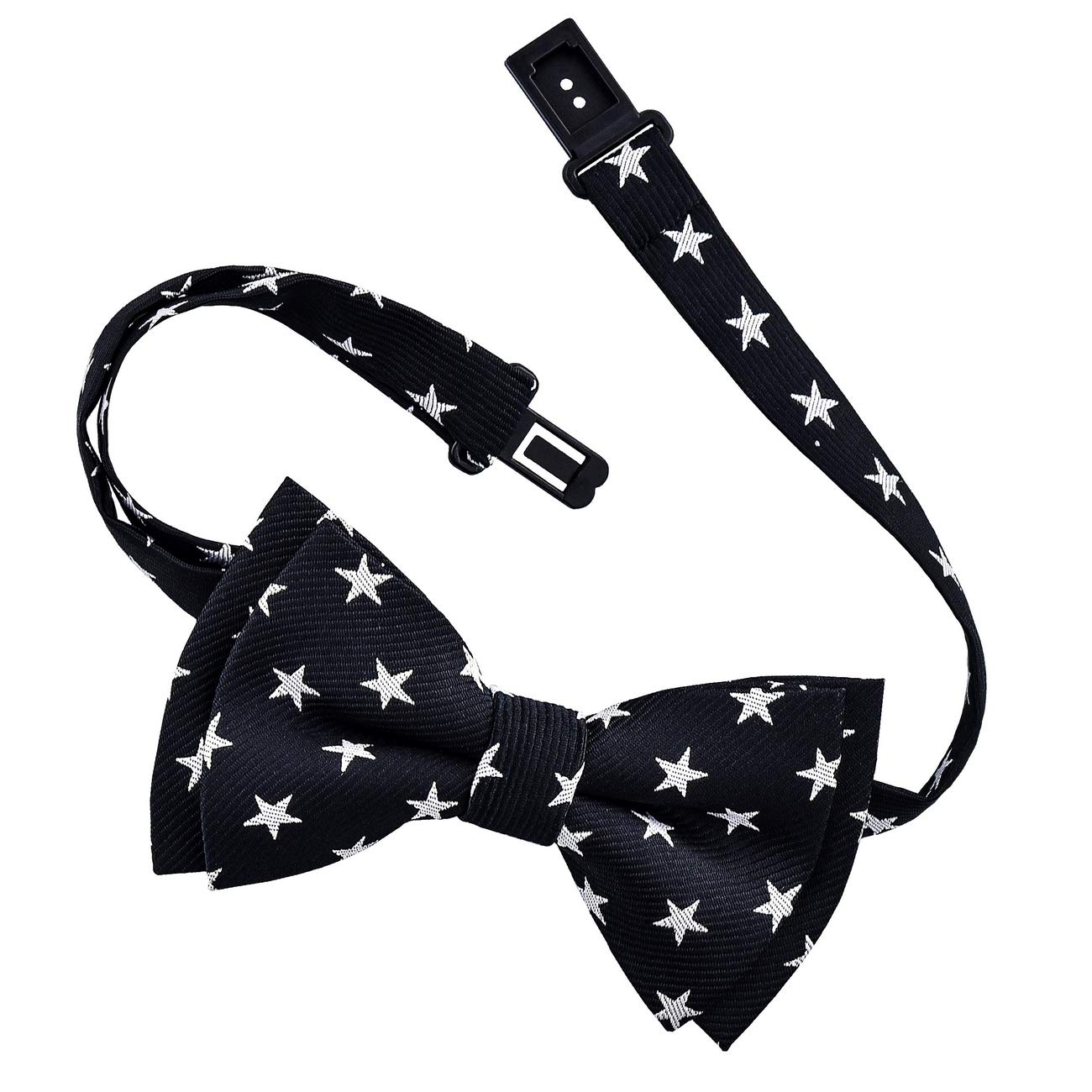 Retreez Stylish Stars Woven Microfiber Pre-tied Boy's Bow Tie - Black with White Stars - 8-10 years
