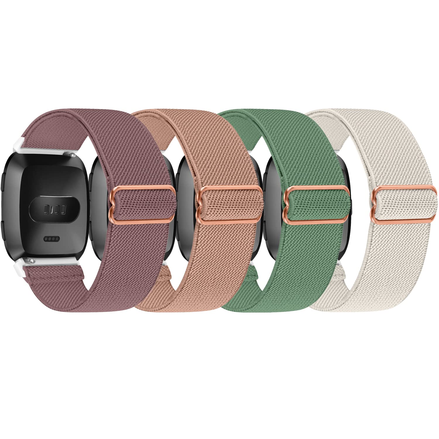 ShuYo 4 Pack Elastic Nylon Bands Compatible with Fitbit Versa & Versa Lite & Versa 2 & Versa SE for Women Men, Adjustable Soft Stretchy Breathable Replacement Straps for Fitbit Versa Smartwatch