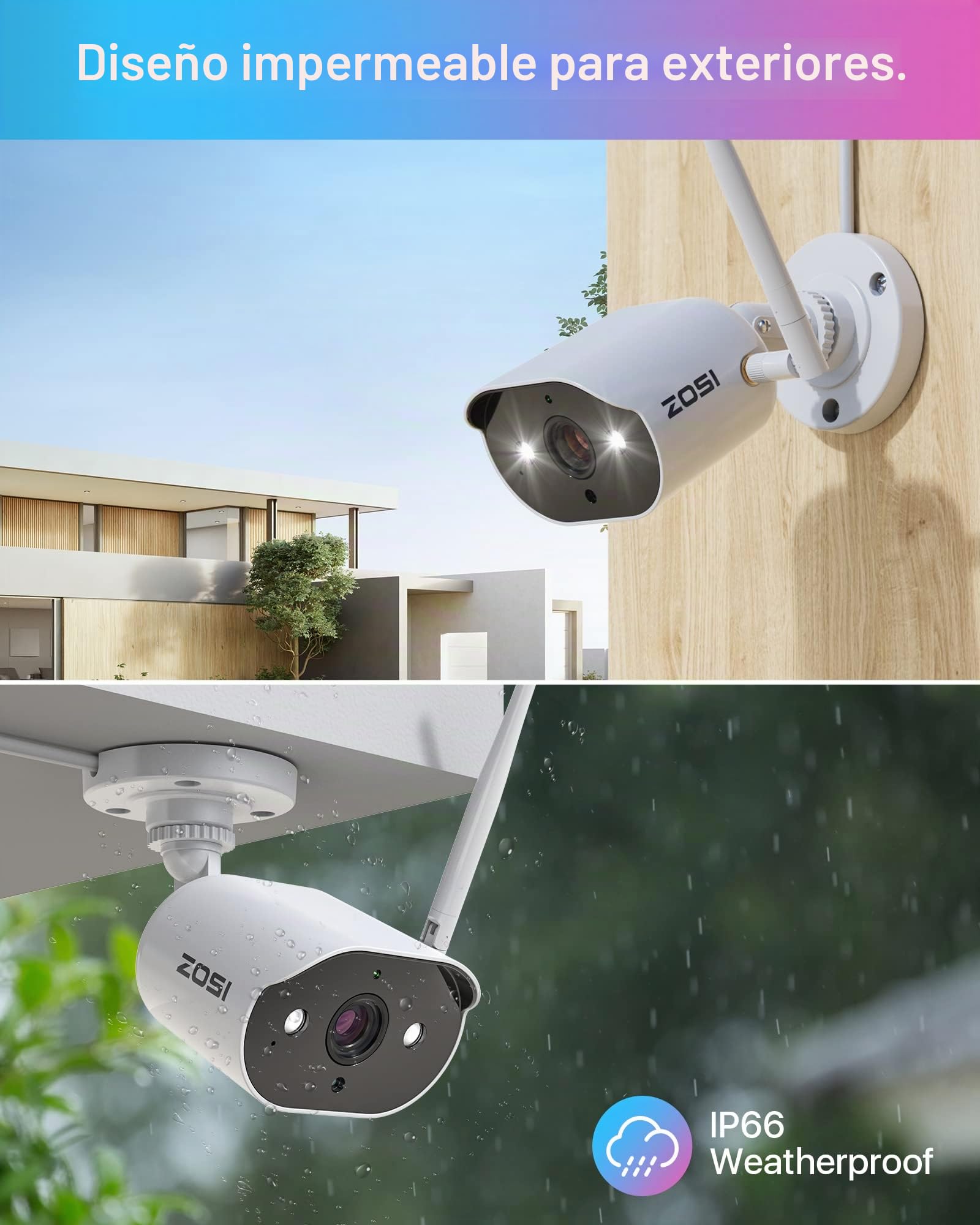 ZOSI 2K 3MP Cámara de Vigilancia WiFi para Kit de Cámara de Seguridad Inalámbrico, Visión Nocturna en Color, Audio Bidireccional, Cámara Adicional C302