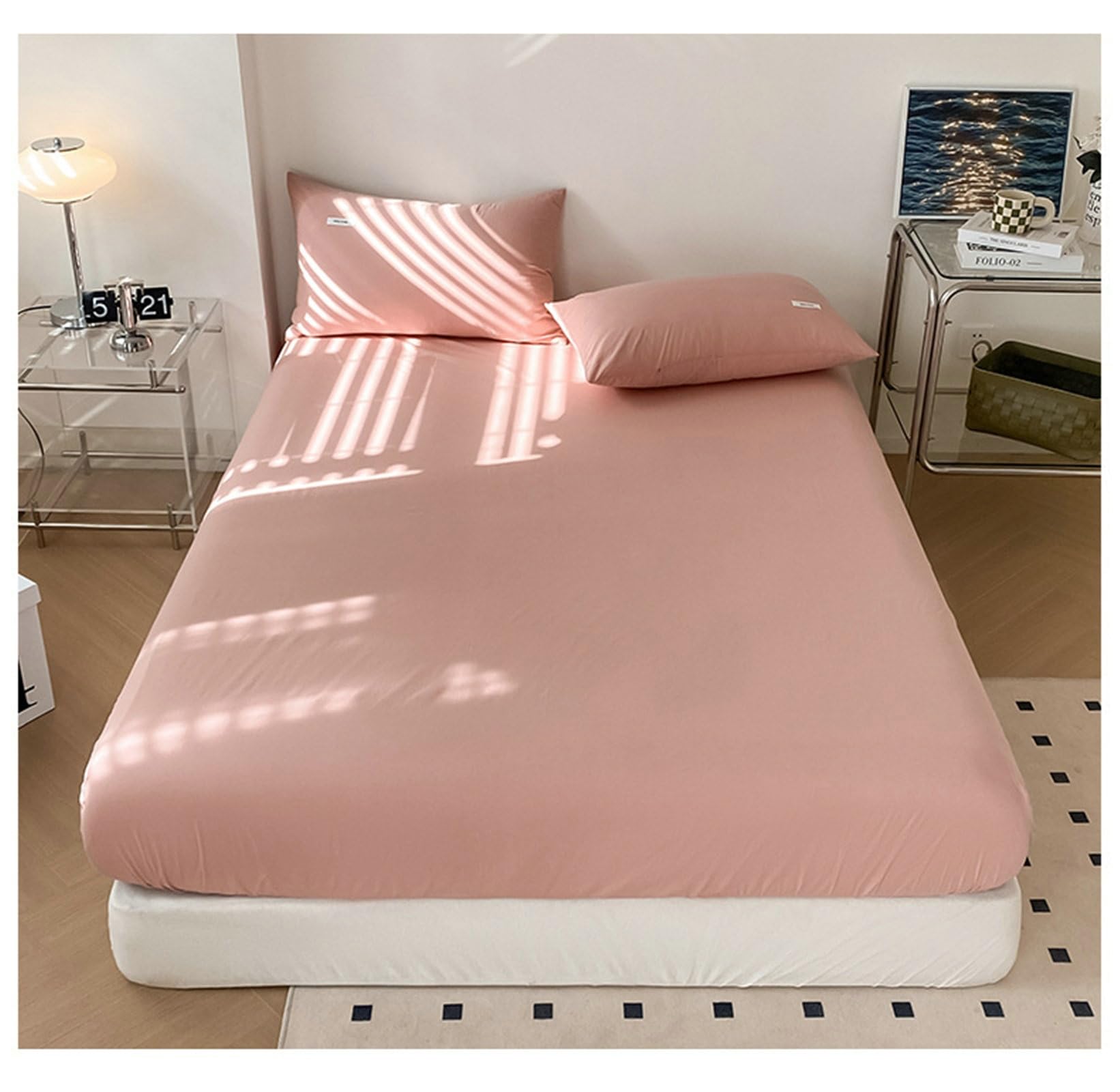 Epinki Lenzuolo Angoli Matrimoniale Cotone 150 x 200 cm, Altezza Materasso Fino a 25 cm, Rosa, Copri Letto Tinta Unita