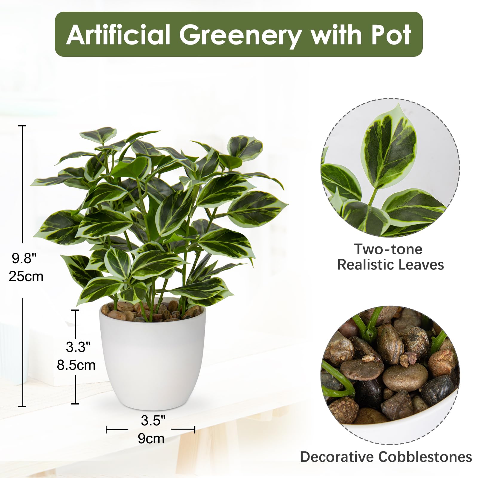 Briful 25cm Small Fake Plants Artificial Greenery Artificial Plants Indoor in Pot - Image 2
