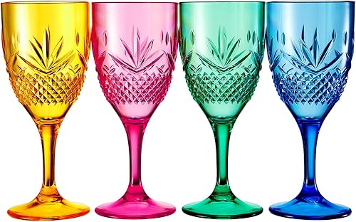 Miniatura 7 de Khen Juego de 4 copas de vino de cristal de estilo europeo, vaso Tritan de vidrio acrílico, color brillante irrompible, plástico reutilizable, sin