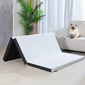 Folding Mattress Queen Size, 3 inch Tri-fold Memory Foam Mattress Topper with Washable Cover,Foldable Mattress Topper for Camping,Road Trip,Guest - Queen Size, 78" x 58" x 3"