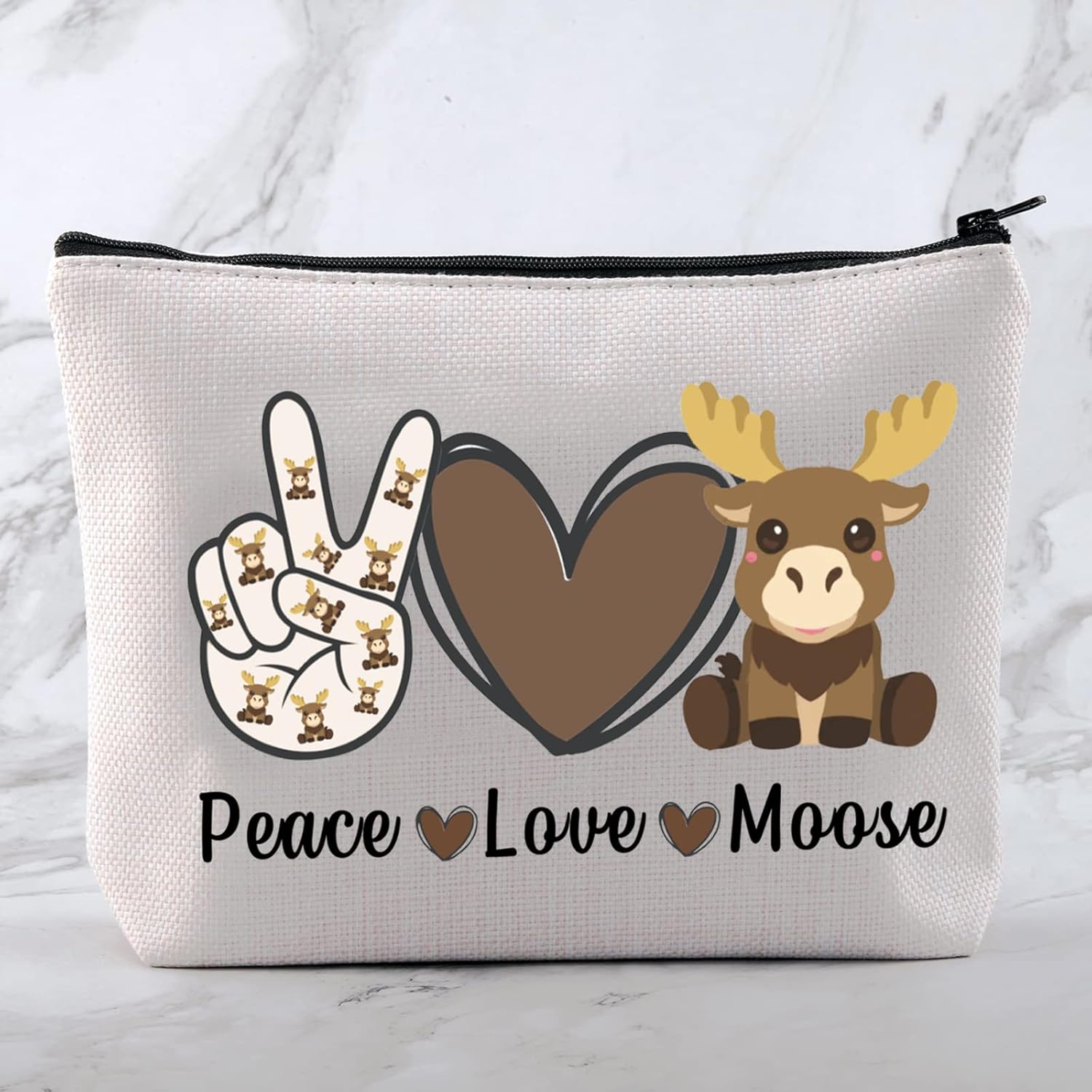 MNIGIU Funny Moose Gift Peace Love Moose Cosmetic Bag Moose Deer Makeup Bag Moose Lover Gift - Image 3