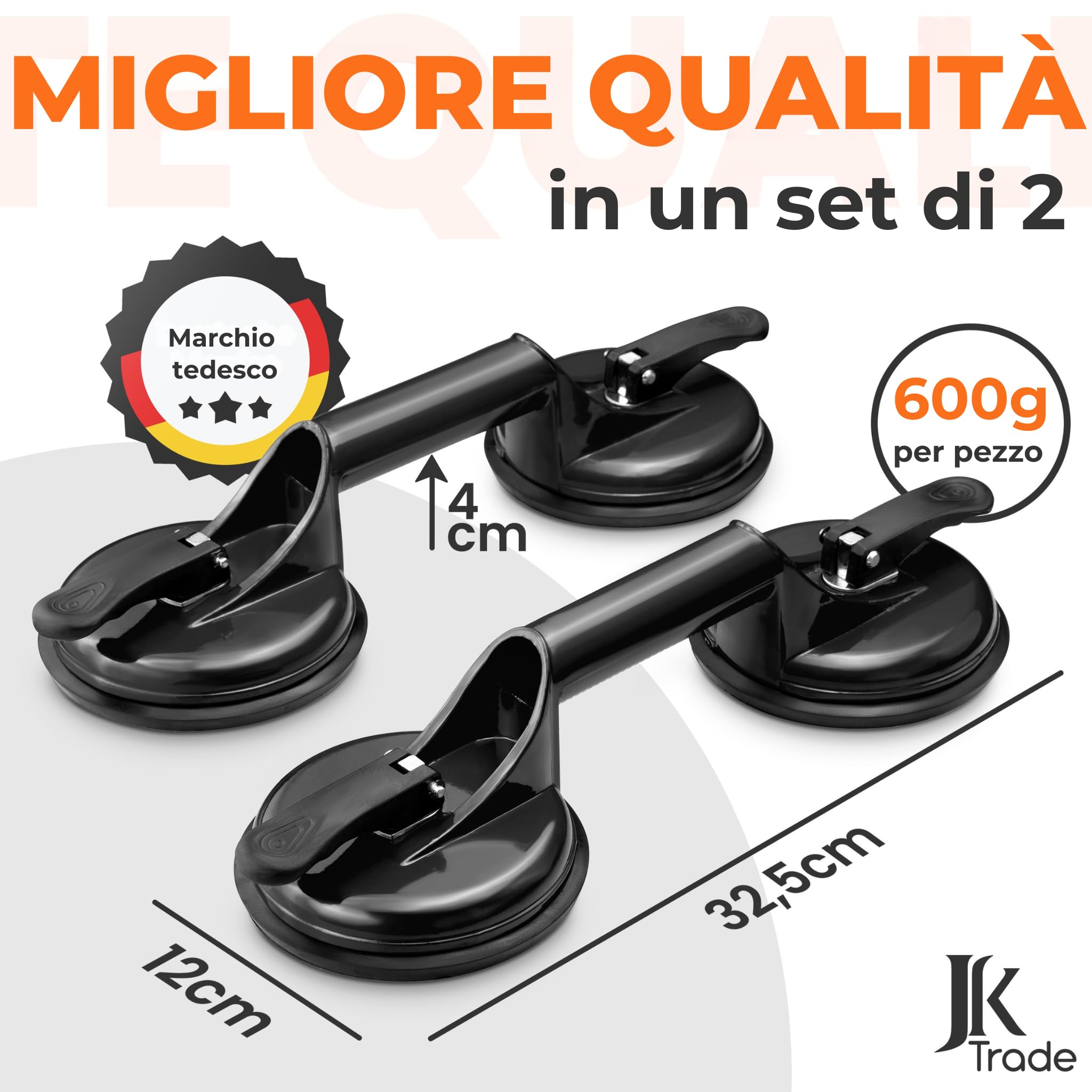 JK Trade® Set di 2 sollevatori a ventosa con maniglia, sollevatore sottovuoto antiscivolo con manico di supporto fino a 120 kg, strumento di sollevamento a ventosa come aiuto per il trasporto di
