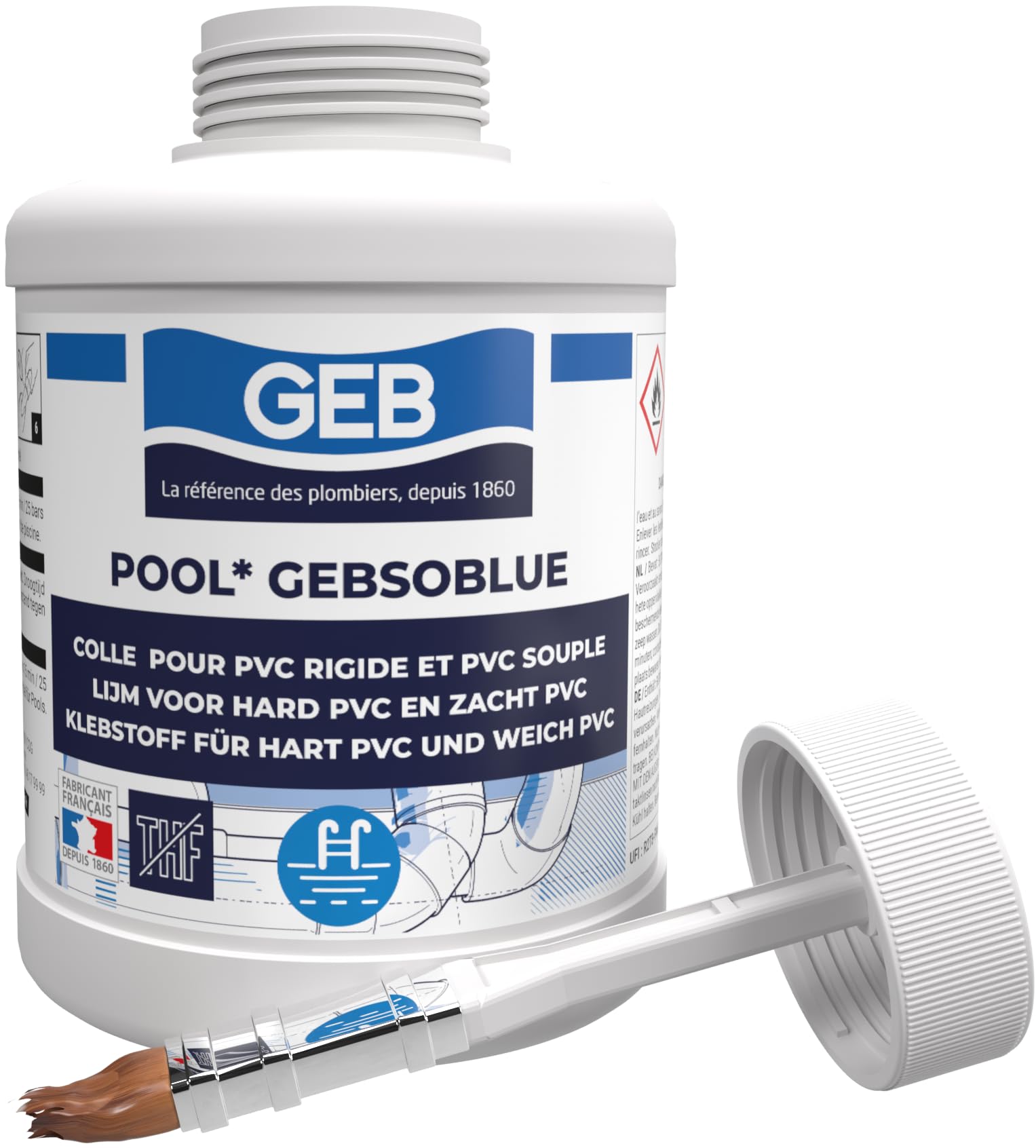 Gebsoblue - Pegamento de PVC especial para piscina jaccuzzi irrigación 500 ml para montar tuberías y accesorios de PVC