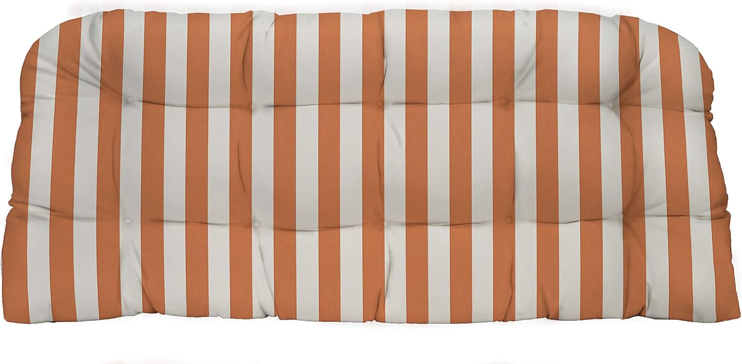 RSH Décor Decorative Indoor Outdoor Large Tufted Wicker Loveseat Settee Couch Cushion ~ Choose Size & Fabric Color ~ Great for Porch, Patio, Deck & Home Décor Made with Papaya & White Stripe