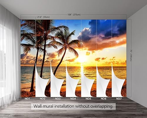 Miniatura 3 de Fightal - Hermoso mural de playa de puesta de sol sofás de sala de estar murales de pared extra grandes para dormitorio papel tapiz submarino del