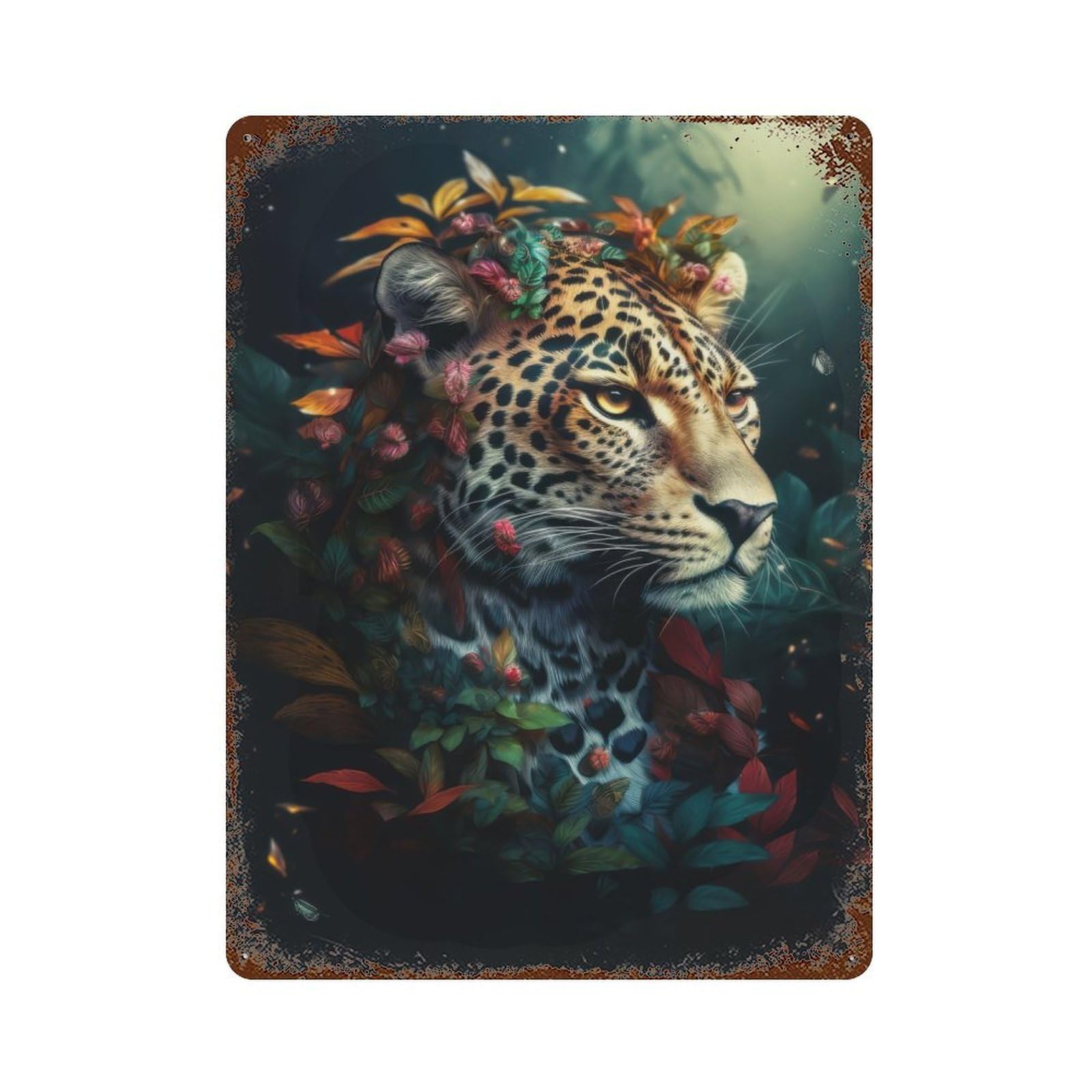 Rust Effect Fantasy Magic Leopard Rusty Metal Tin Sign 15.7"x11.8", Farmhouse Wall Decor for Shed, Workshop And Garage Wall Decor