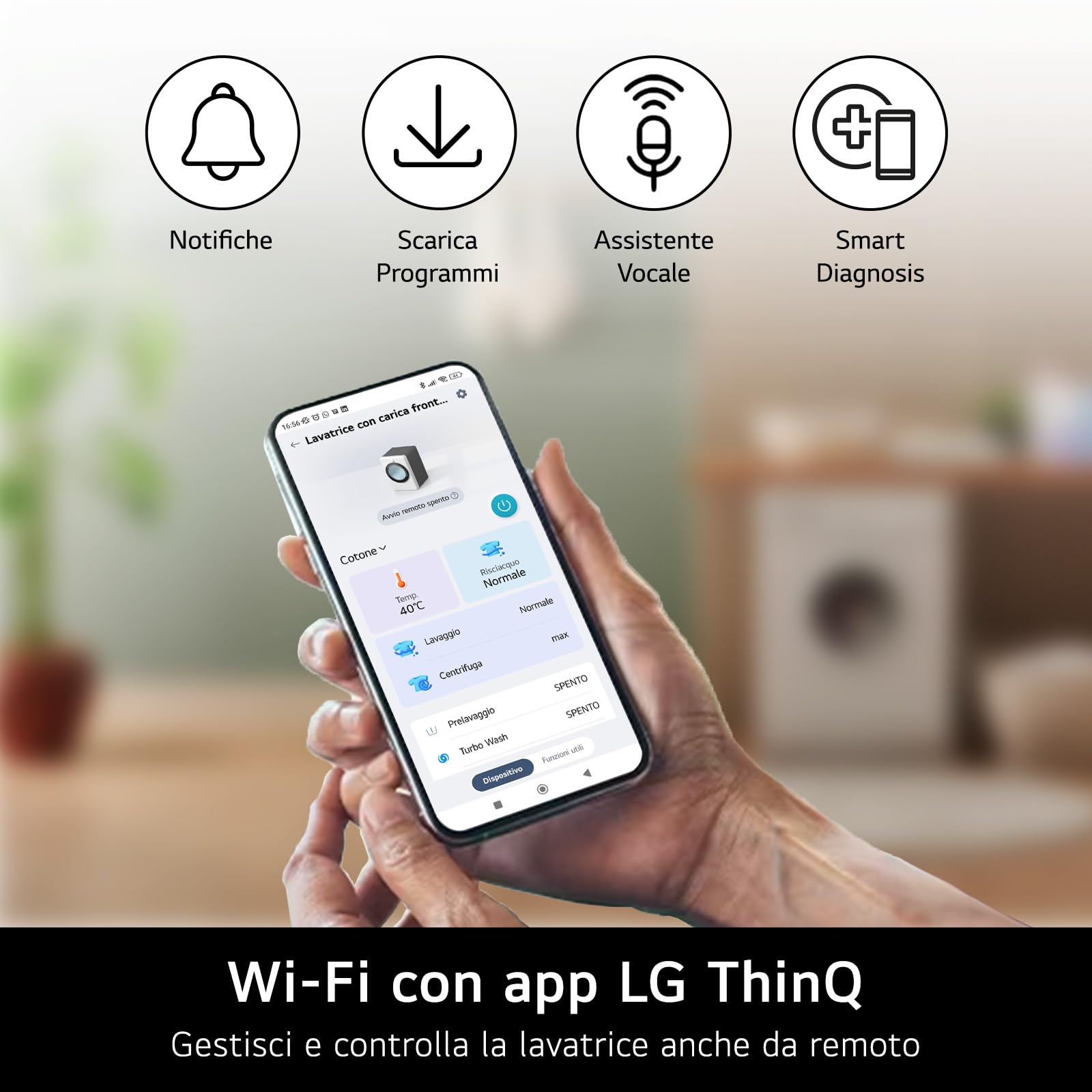 LG F4NX1009NWB Lavatrice 9 kg a Carica Frontale Serie X1, Classe A, 1400 giri, Wi-Fi, 6 Motion Direct Drive, Lavaggio a Vapore Allergy Care, Libera installazione, Essence White
