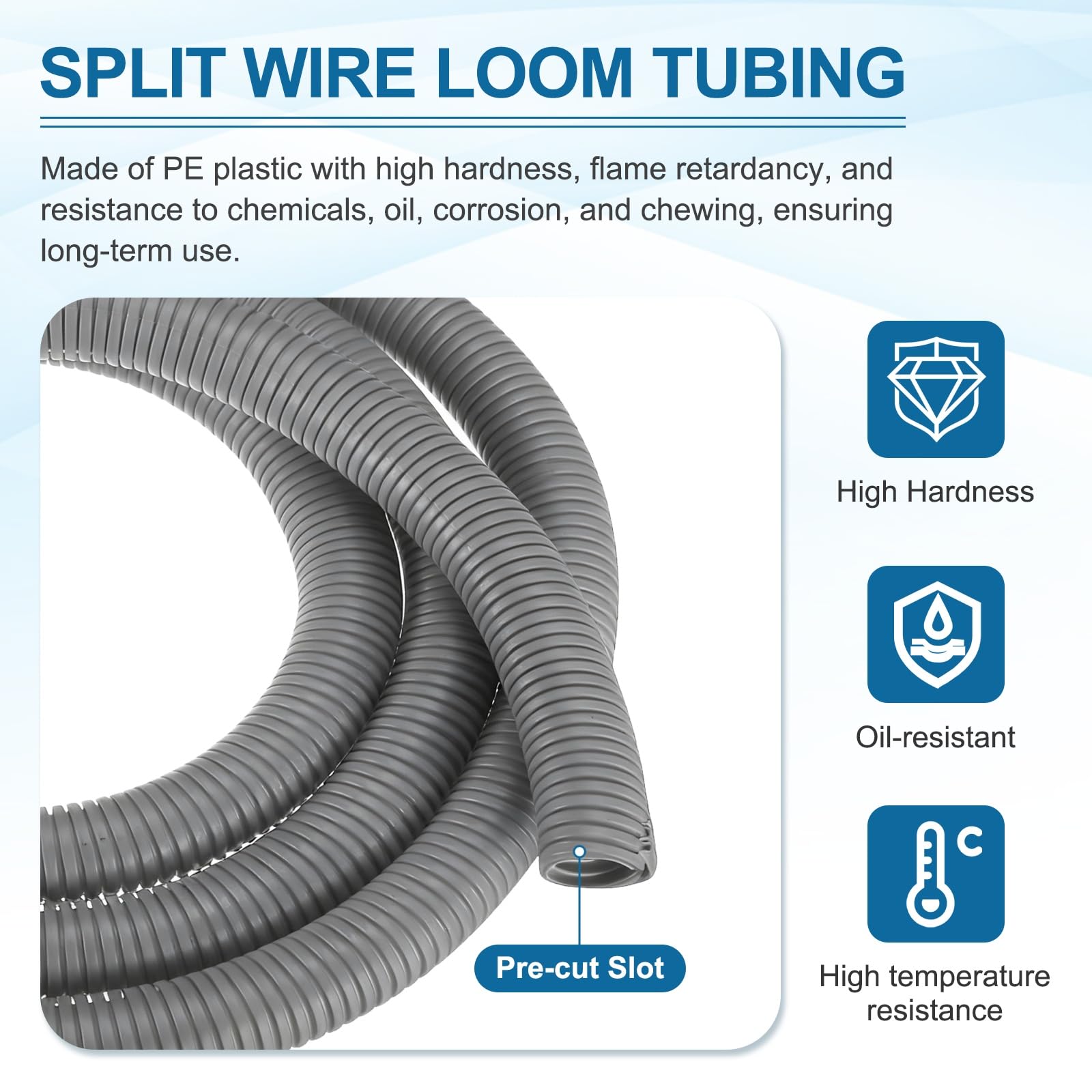 sourcing map Tube de protection flexible de 2,5 cm et 6,1 m avec outil d'installation - Gaine de gestion de câbles pour câbles électriques et automobiles - Gris