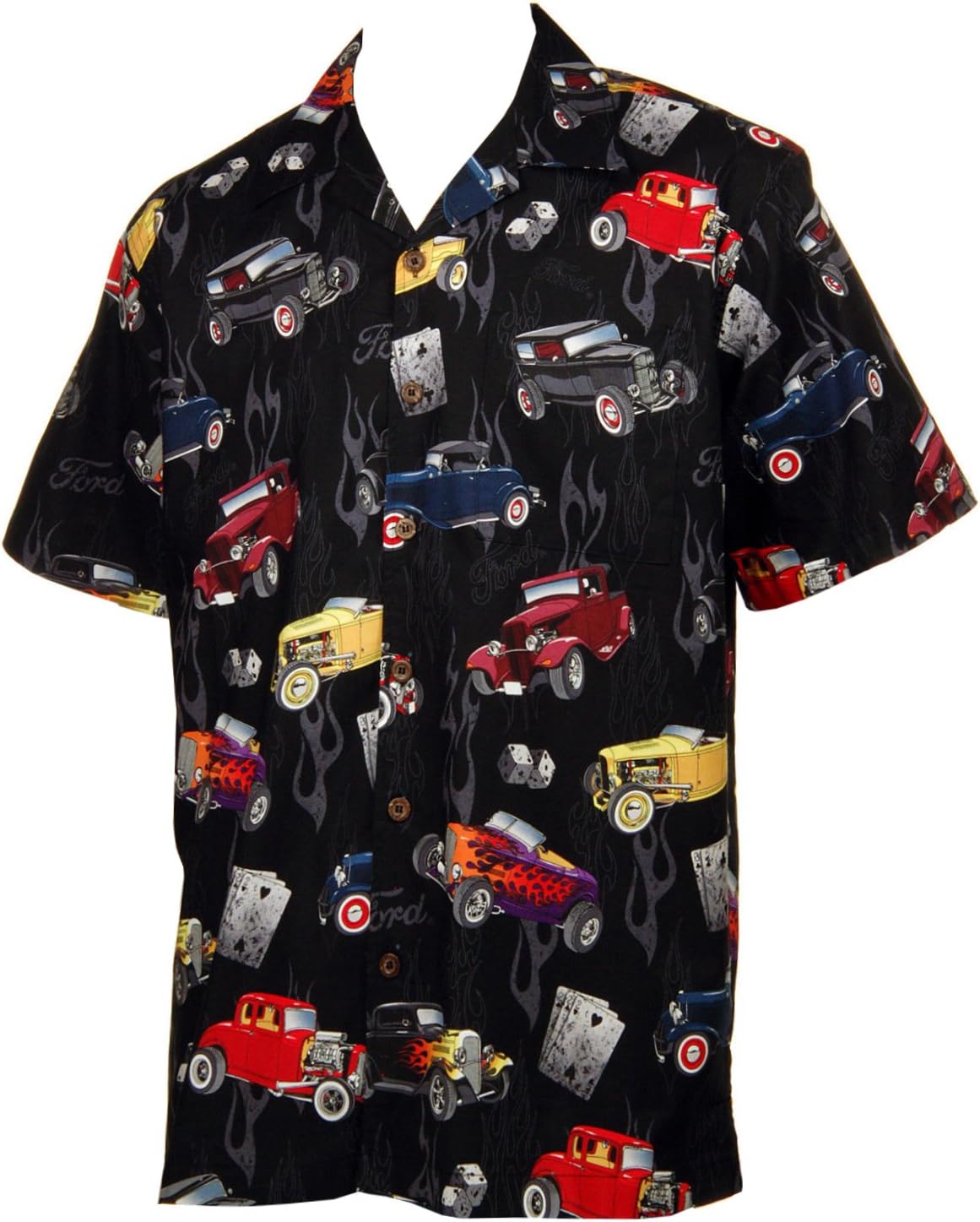 David Carey Ford '32 Deuce Coupes Hot Rod Cars Hawaiian Camp Shirt (L) Black