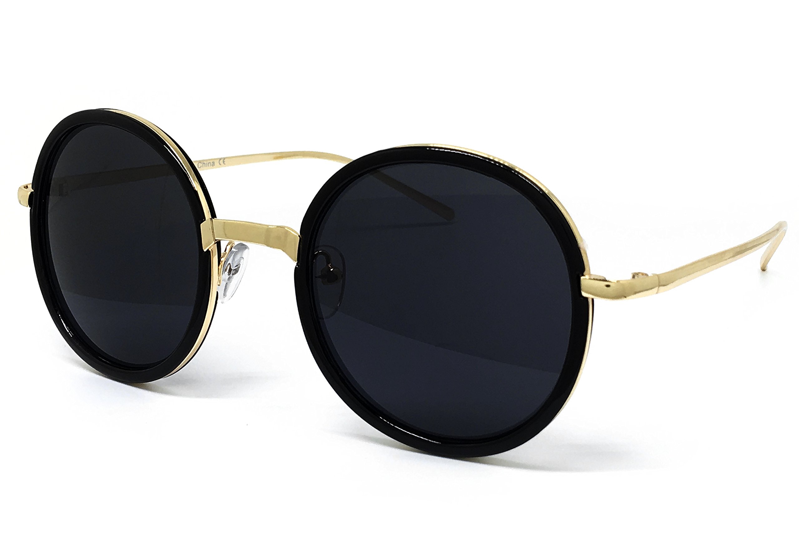 O2 eyewear5000 Premium Oversize Retro Round Circle Tint Funky Fashion Candy Flat Sunglasses (Premium, BLACK)