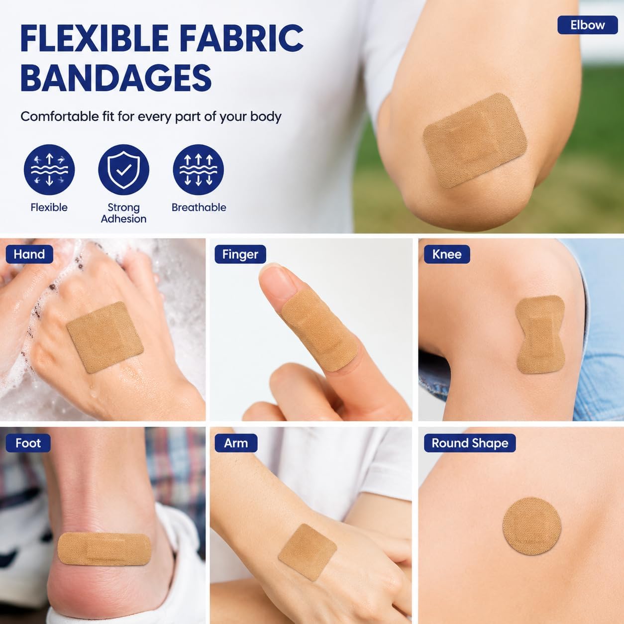 200pcs Small Bandage Bulk Round Oval Fingertip for Face Fabric Adhesive Breathable Flexible Bandages for Small Wound Protection Care(6 Assorted Sizes)