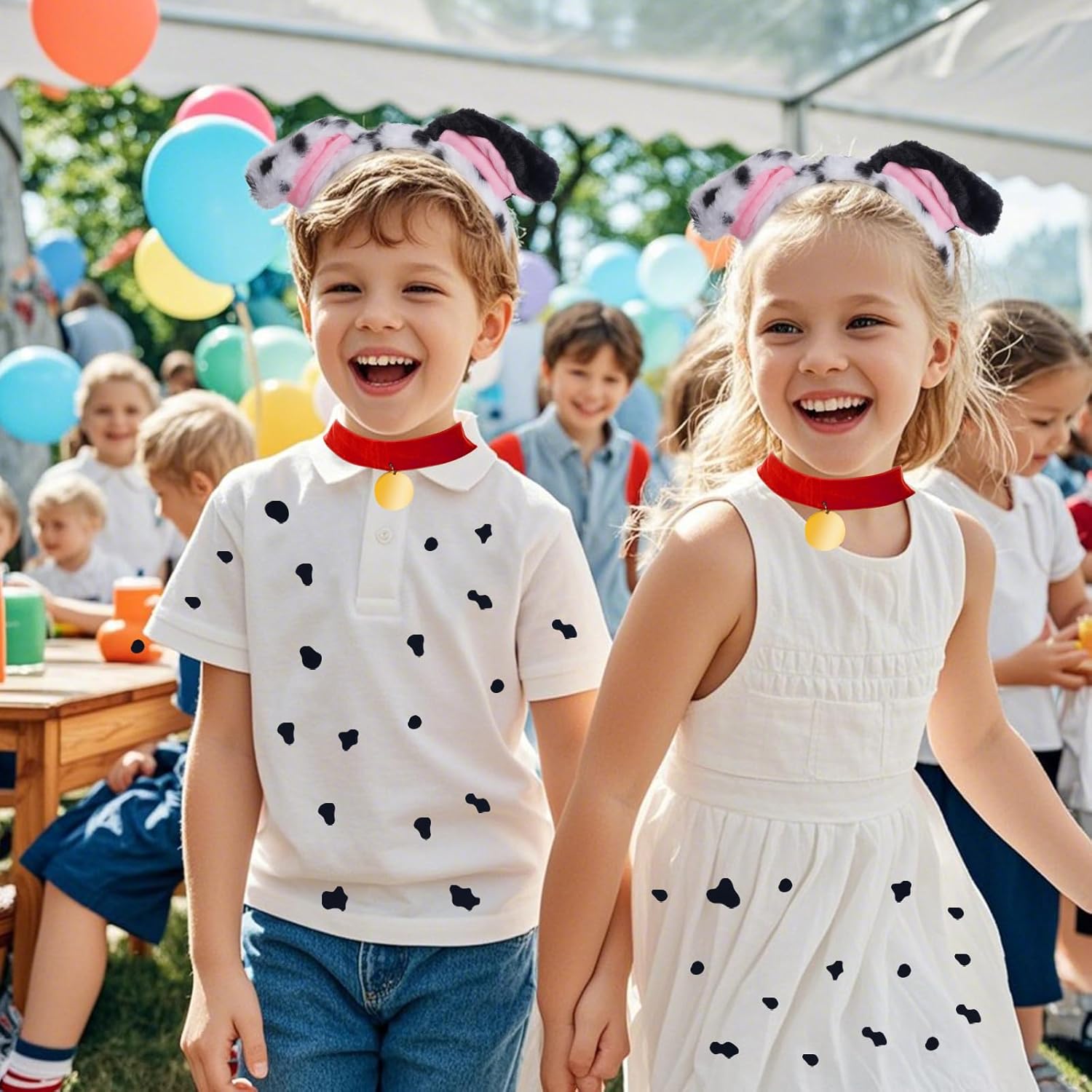 Halloween Dalmatian Costume Set Puppy Dog Ear Headband and Tail Velvet Choker Stickers for 100 Days of School Dress Up - Image 5