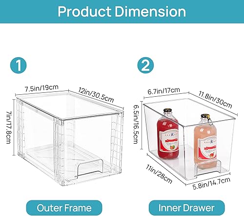 Miniatura 2 de Vtopmart Paquete de 4 cajones grandes apilables de almacenamiento de despensa de cocina, contenedores organizadores transparentes con asas,