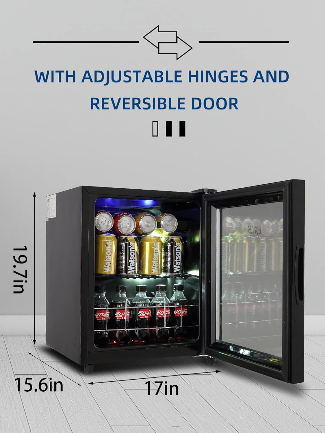 Mini Beverage Refrigerator, 75 Cans Fridge with Double-Layer Tempered Glass, Beverage Cooler with 7 Temperature Adjustable, for Home, Office, Apartment, Dormitory, BLACK