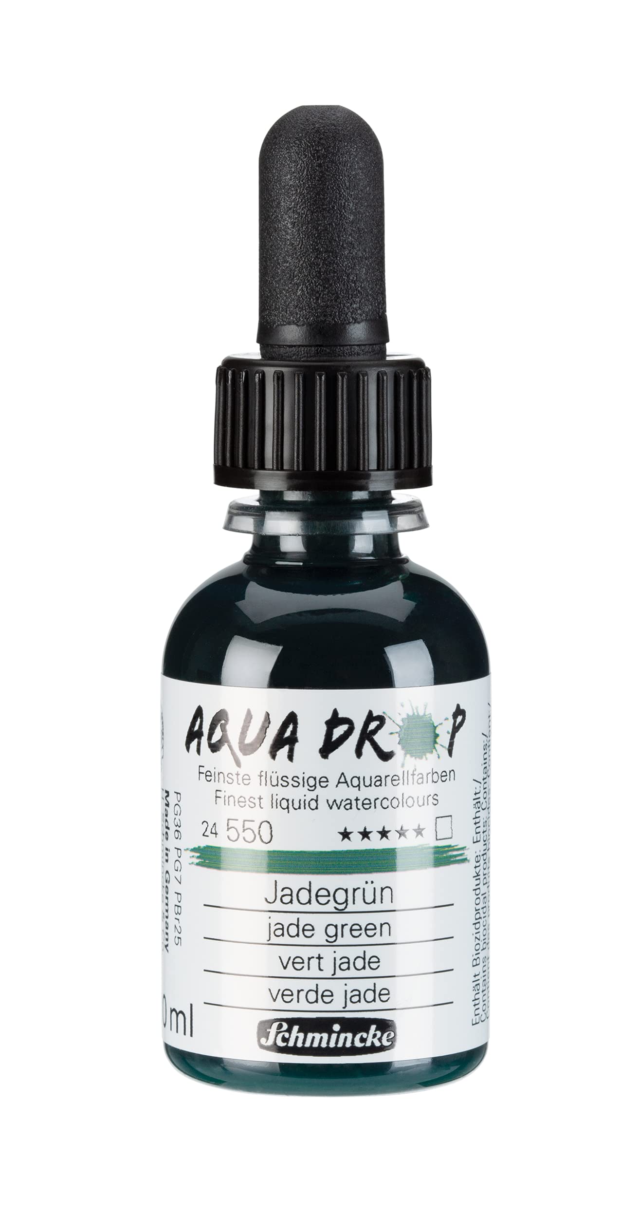 Schmincke - AQUA DROP, liquid, pigment-based watercolour, jade green in 30 ml pipette bottle, 24550034, for watercolour painting, urban sketching, calligraphy, handlettering, lightfast