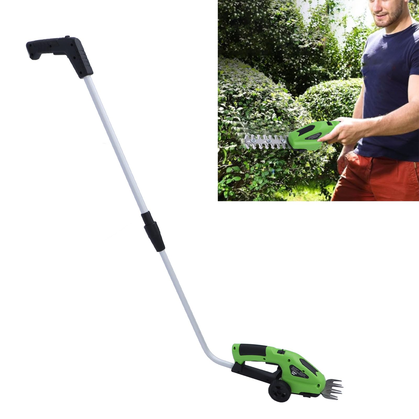Akku-Heckenschere, 4-in-1-Grasschere und Strauchschneider, Tragbare Elektrische Strauchgrasschere aus Legiertem Stahl mit Wiederaufladbarem Akku und USB-Kabel für Gartenrasen