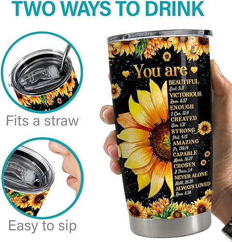 Miniatura 7 de SANDJEST Vaso inspirador de 20 onzas, regalo cristiano, regalos inspiradores para mujeres, vasos con aislamiento de acero inoxidable motivacional,