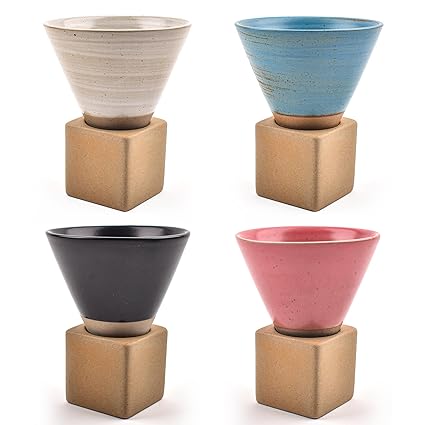 Clakioom Coarse Pottery Coffee Mug with Base 4 200ml creative triangle coffee cups, suitable for coffee, latte, milkshake, etc.