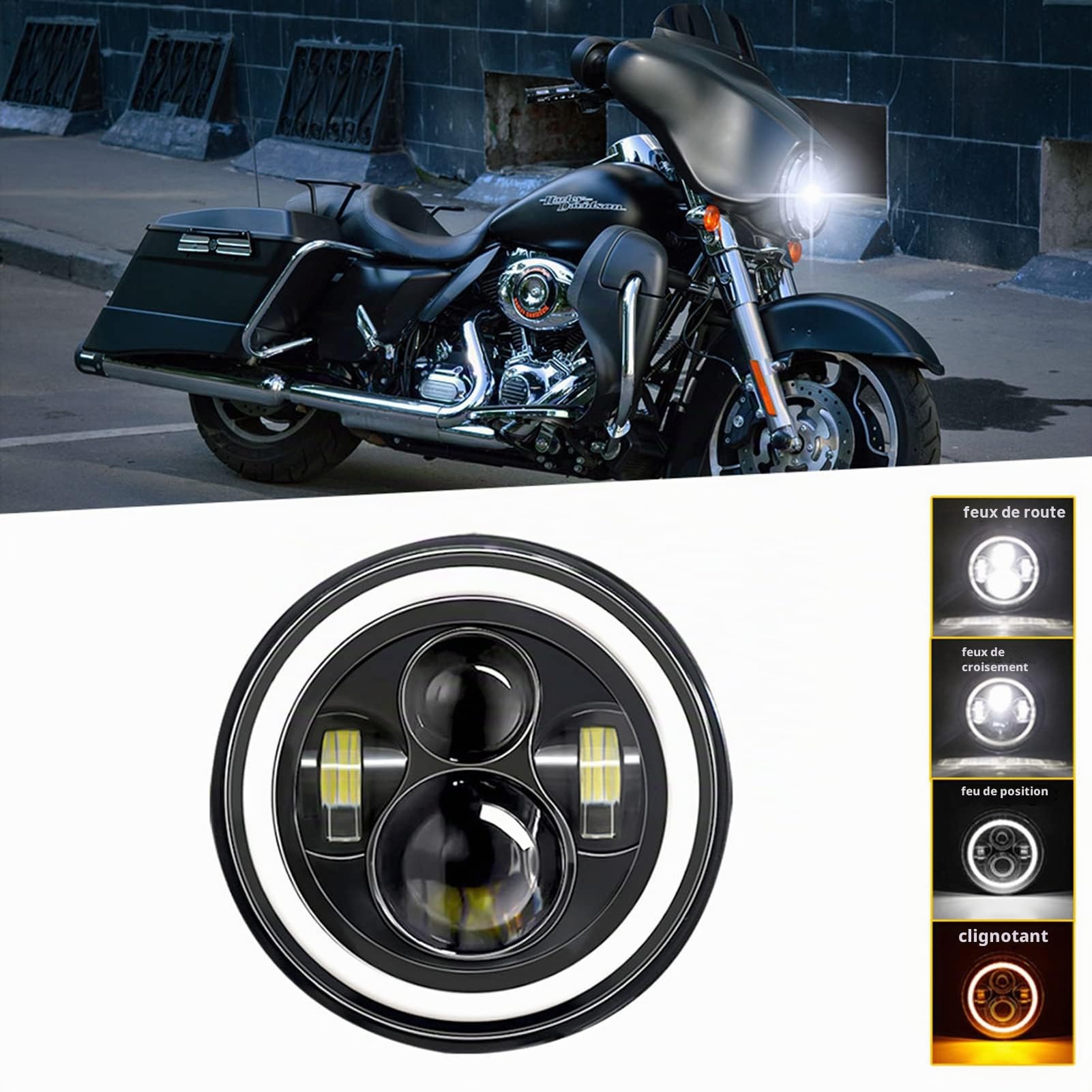 Shkalacar 2 Pcs 7 Pouces Voiture Moto LED Phare avec DRL/Indicateurs De Direction/Faisceau Haut 7 ''Phare Rond 6000 K 140 W IP67 Étanche