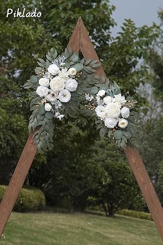 Miniatura 6 de Piklado Juego de 2 guirnaldas de flores sintéticas para bodas, decoraciones florales y letreros de ceremonia de recepción de boda (blanco)