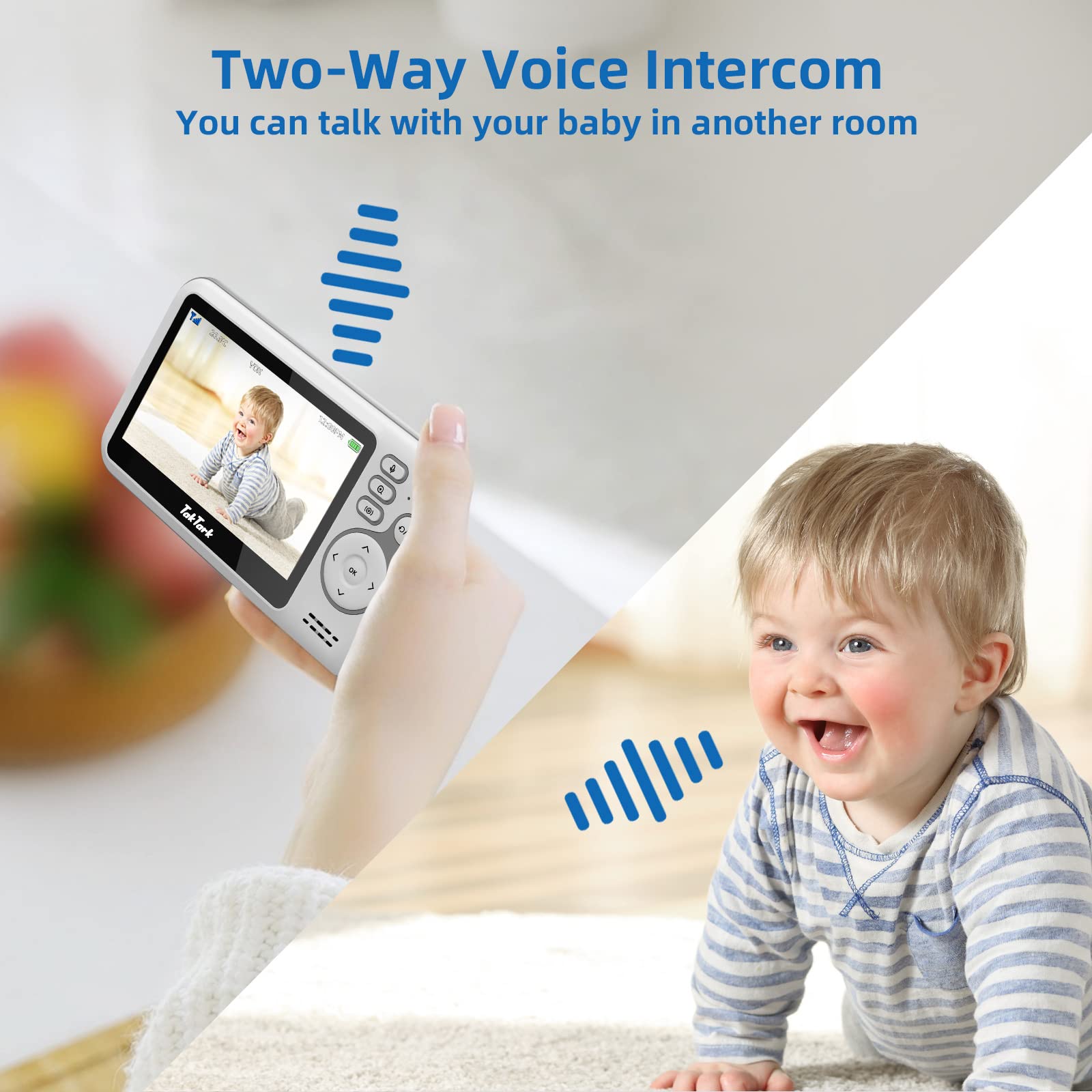 TakTark Camara Vigilancia Bebe, 4.3'' Vigilabebes con Camara Rotación de 300°, Inalámbrico Bebe Monitor con Visión Nocturna, VOX, Comunicación Bidireccional, Sensor de Temperatura, Sólo movimiento