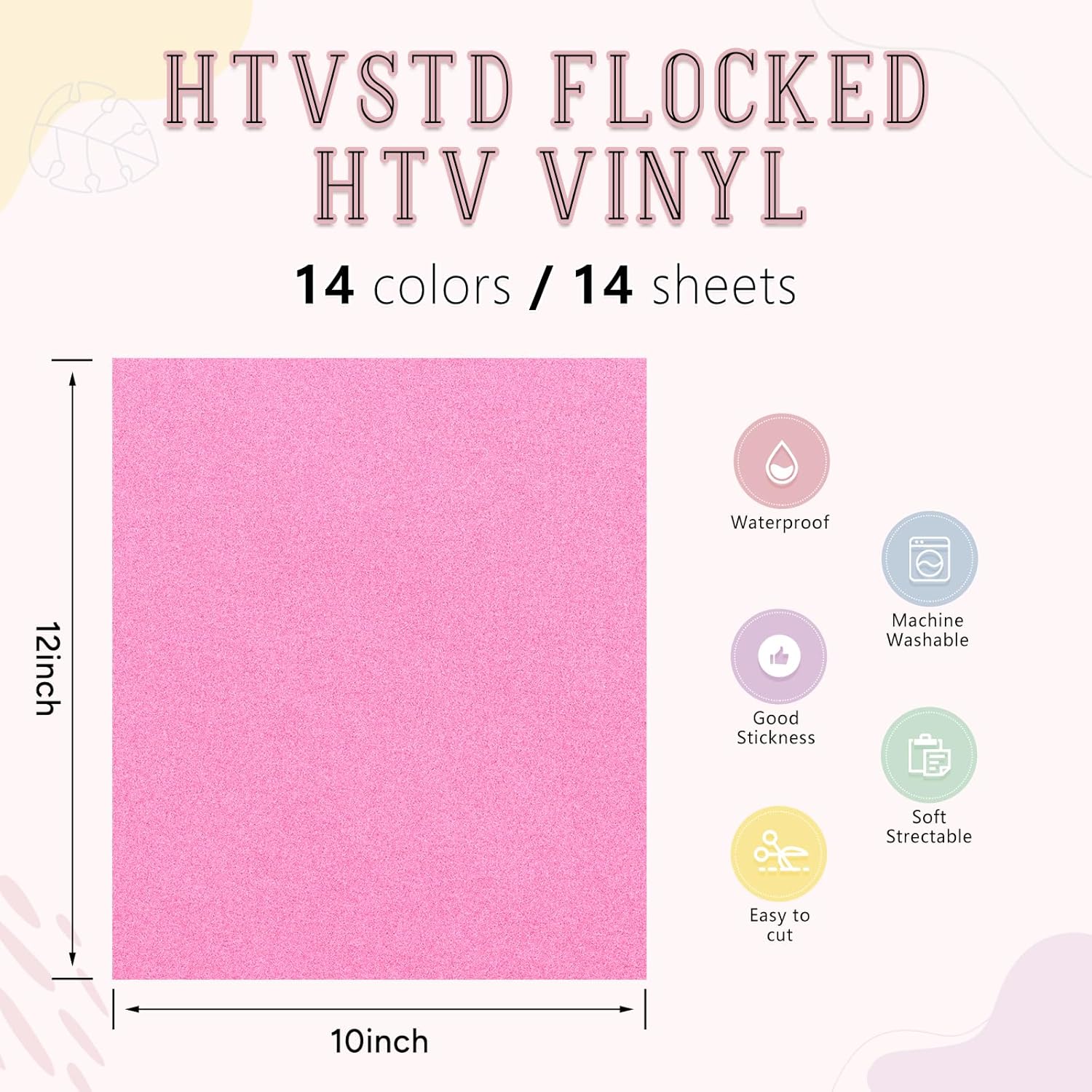 Flocked HTV Heat Transfer Vinyl - 14sheets 12'' x 10'' Mutlicolor Flocked Heat Transfer Vinyl Flocked Iron on Vinyl for T-Shirts