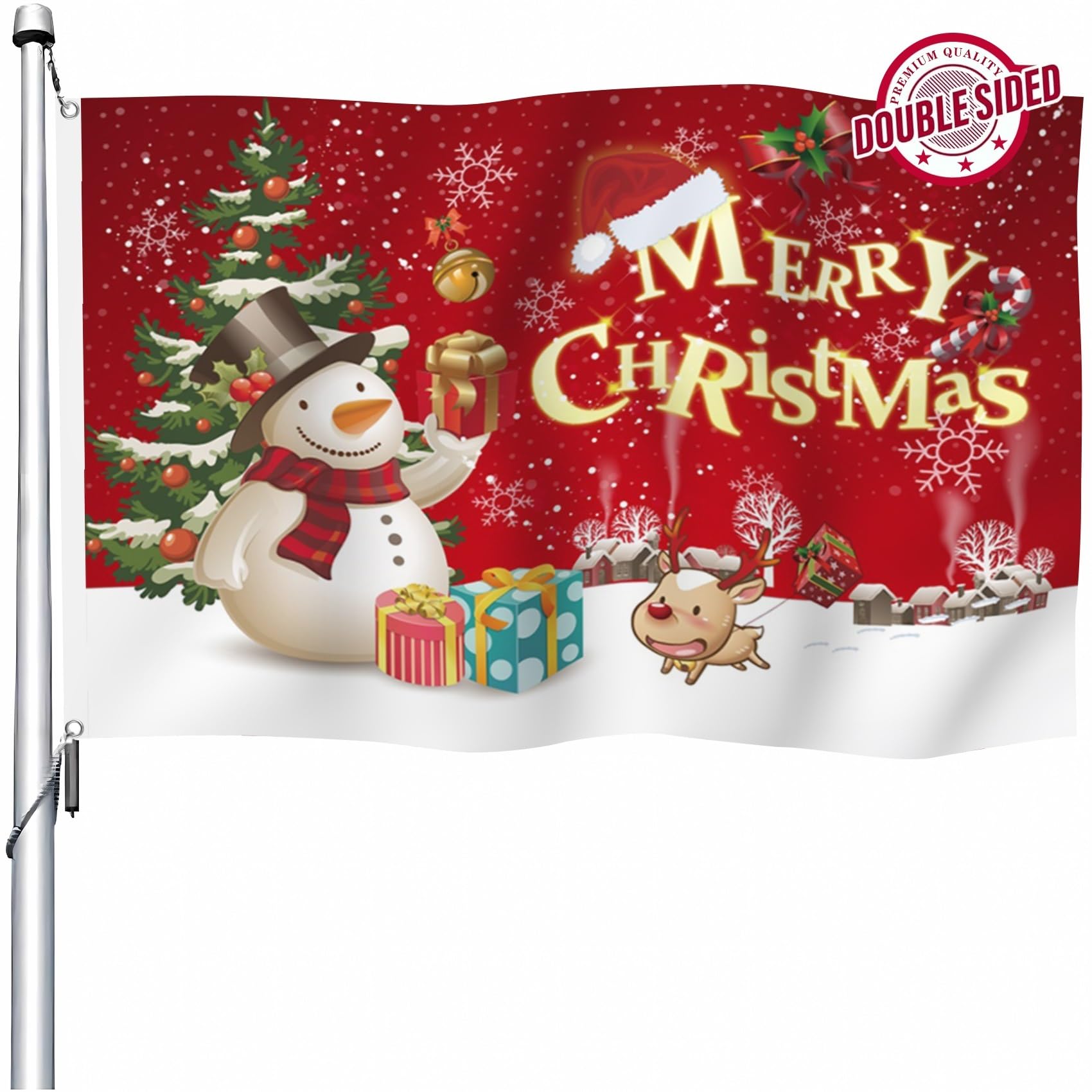 Aoihrraan Feliz Navidad Bandera 150x250cm Doble Cara Muñeco Nieve Copo Dibujos Animados Alce Árbol Navidad Casa Banderas Para Festivas Pancartas Casa Exterior Jardín Porche Interior Fiesta Decoración