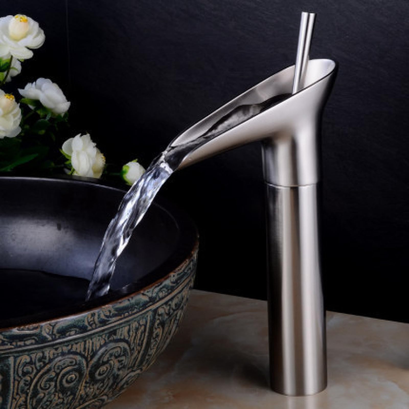 Qcknkmgg Brushed High Basin Tap, Copper Hot Cold Basin Faucet