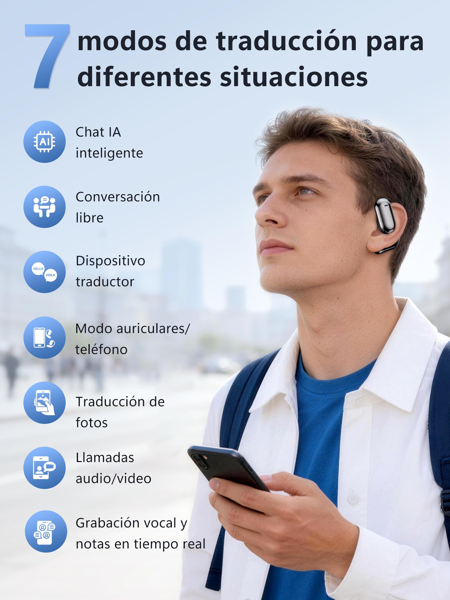 Auriculares Traductor en Tiempo Real IA: 4en1 Traductores Instantaneo de Voz 164 Idiomas - Inalambricos Bluetooth 6.1 Traductor con ENC y APP - 75h Batería Simultaneos para Viajes Reuniones Aprender