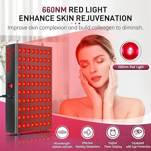 Miniatura 2 de Panel de terapia de luz roja, terapia de luz Rikimxin para cuerpo, luz roja de 660 nm y luz infrarroja cercana de 850 nm, dispositivo de luz LED