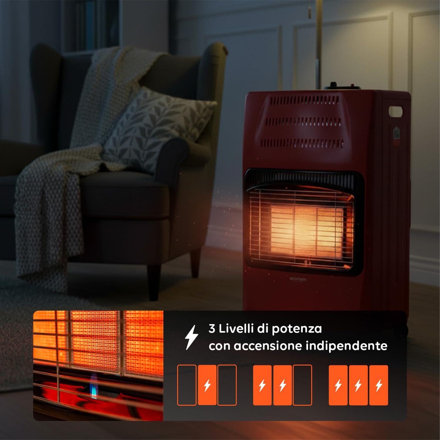 Avilia - Stufa a Gas Richiudibile 4200W con 3 Livelli di Riscaldamento, Accensione Piezoelettrica e Vano Porta-Bombola da 15Kg, Compatta e Facile da Riporre