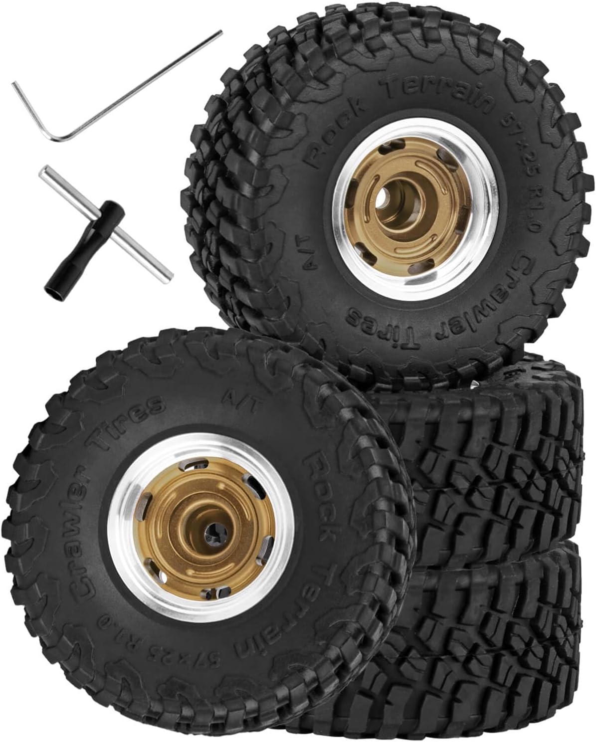RC 1.0 Wheels and Tires for 1/18 TRX4M,1/24 SCX24 RC Crawler Car,RC Aluminum Wheel Rims & Rubber Tires w/Foam Inserts,RC 1.0 Off Road Buggy Rally Wheels and Tires,Bronze