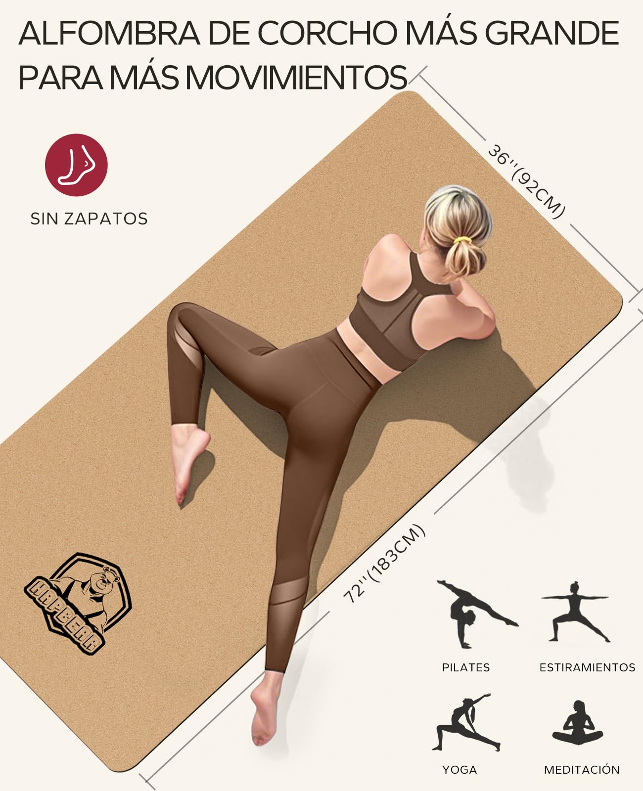 HAPBEAR Esterilla Yoga Grande 183X92cm/183x116cmX6mm, Duradera, Ecológica, Esterilla de Ejercicio Gruesa y Ancha para Entrenamientos en Casa, Yoga, Pilates, Estiramientos, Meditación