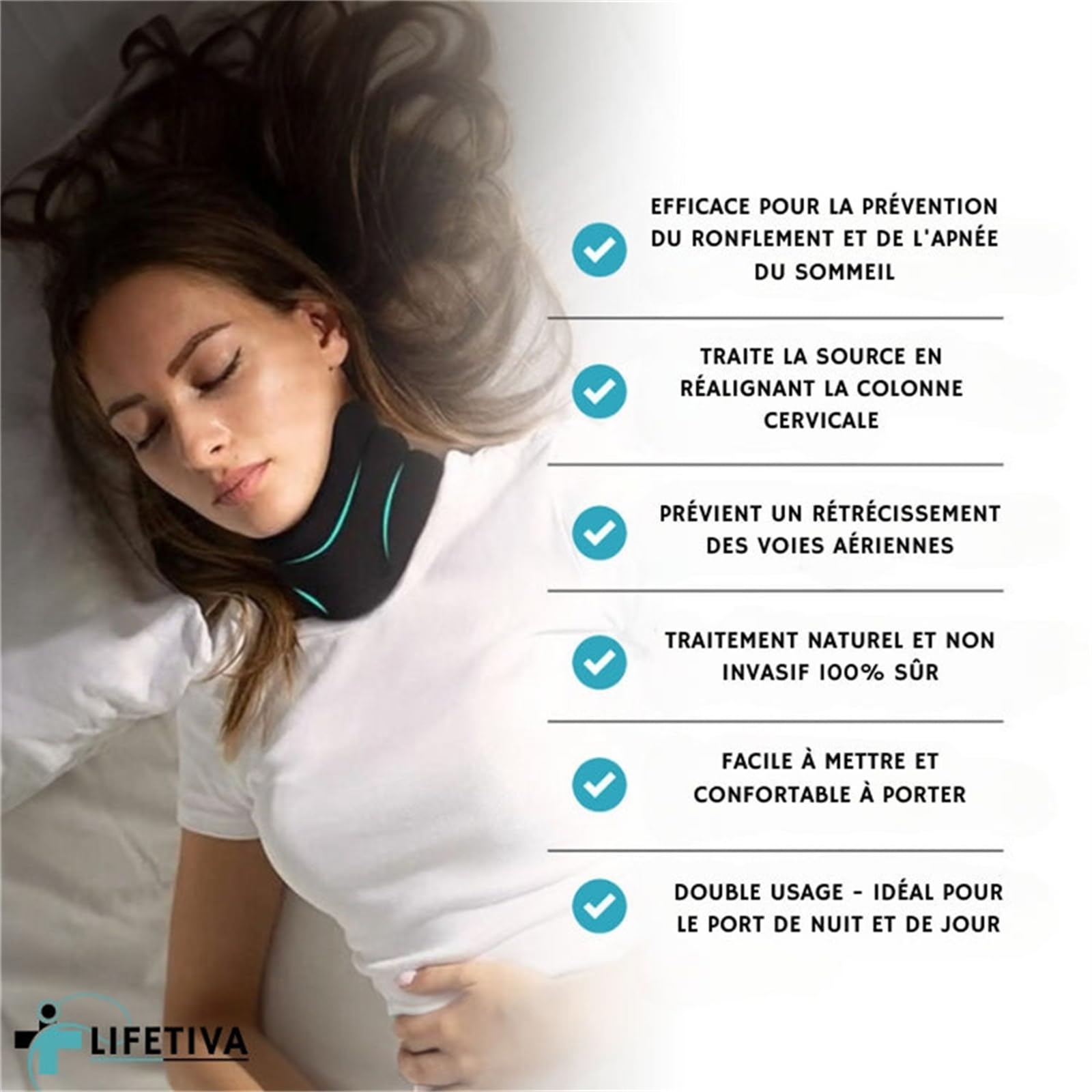MEIION Somnora Soutien Cervical Anti-Ronflement lifetiva minerve cervicale femme homme tour de cou voyage
