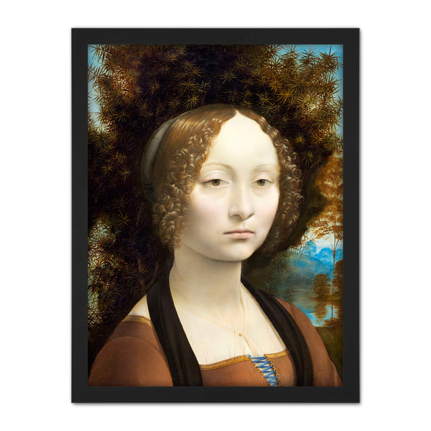 Da Vinci Ginevra De Benci Portrait Painting Large Framed Art Print Poster Wall Decor 18x24 in