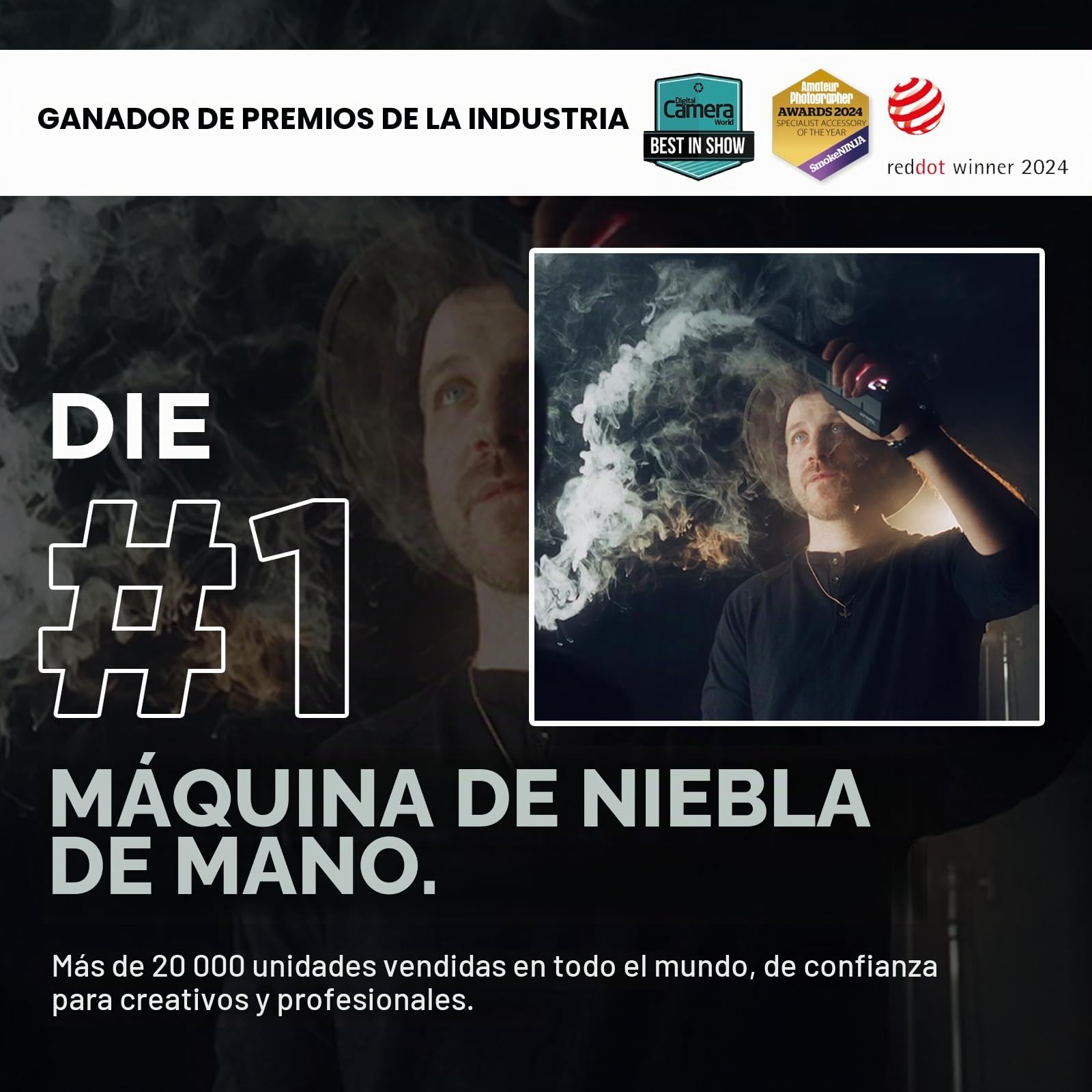 PMI SmokeNINJA - Máquina de humo portátil inalámbrica de mano con control remoto para fotografía, eventos al aire libre, fiestas, efectos de escenario, Halloween o bodas (kit completo)
