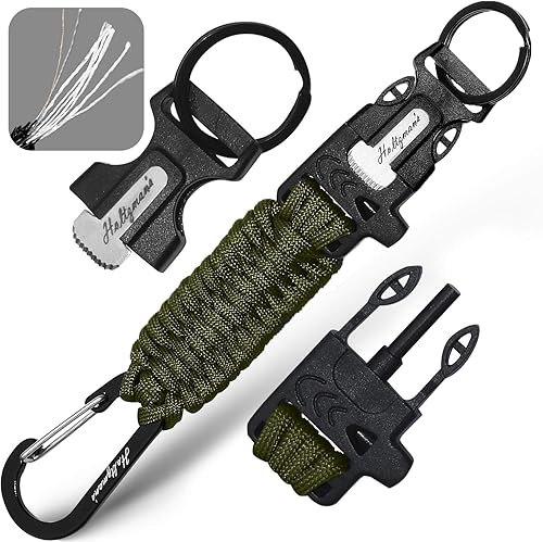 Llavero de supervivencia de paracaídas para hombre para campamento de emergencia y al aire libre (mosquetón verde)