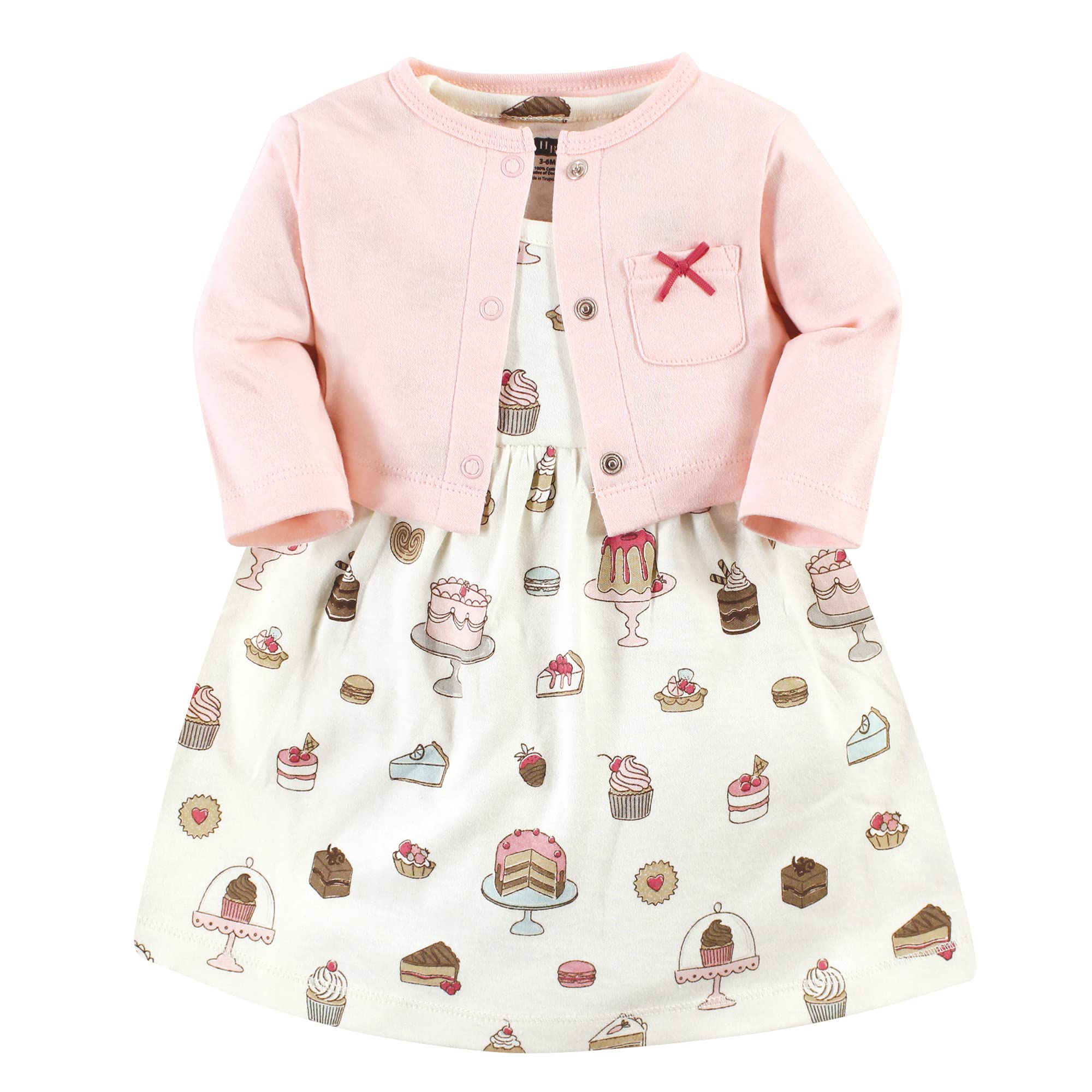Hudson Baby Infant and Toddler Girls Cotton Dress and Cardigan Set