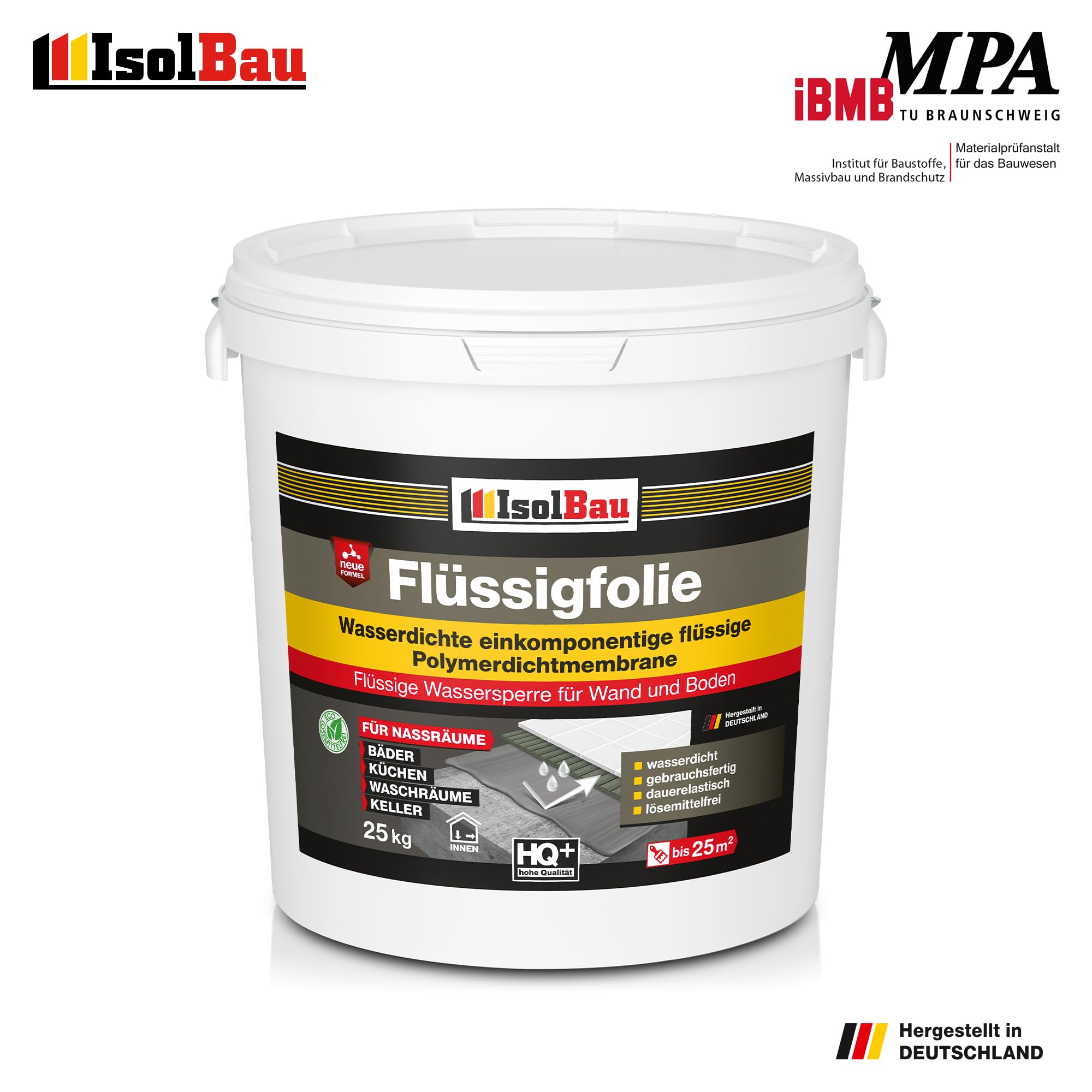 Isolbau Flüssigfolie 25 kg - Abdichtung für Dusche, Bad, Küche - MPA-Zertifikat Duschabdichtung für Wand und Boden - Abdichtungsmasse Wasserdicht und Lösemittelfrei