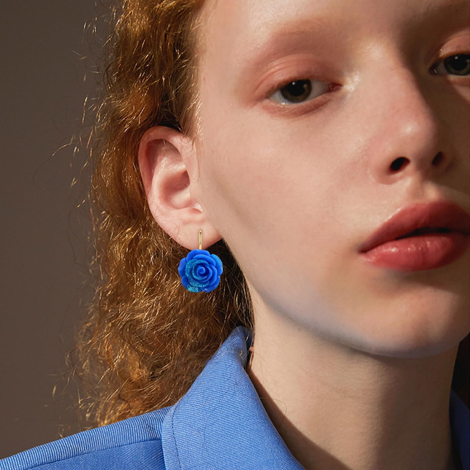 Bohemian Cute Sparkly Flower Leverback Earrings for Women Acrylic Rose Flower Floral Dangle Drop Earring - Image 2