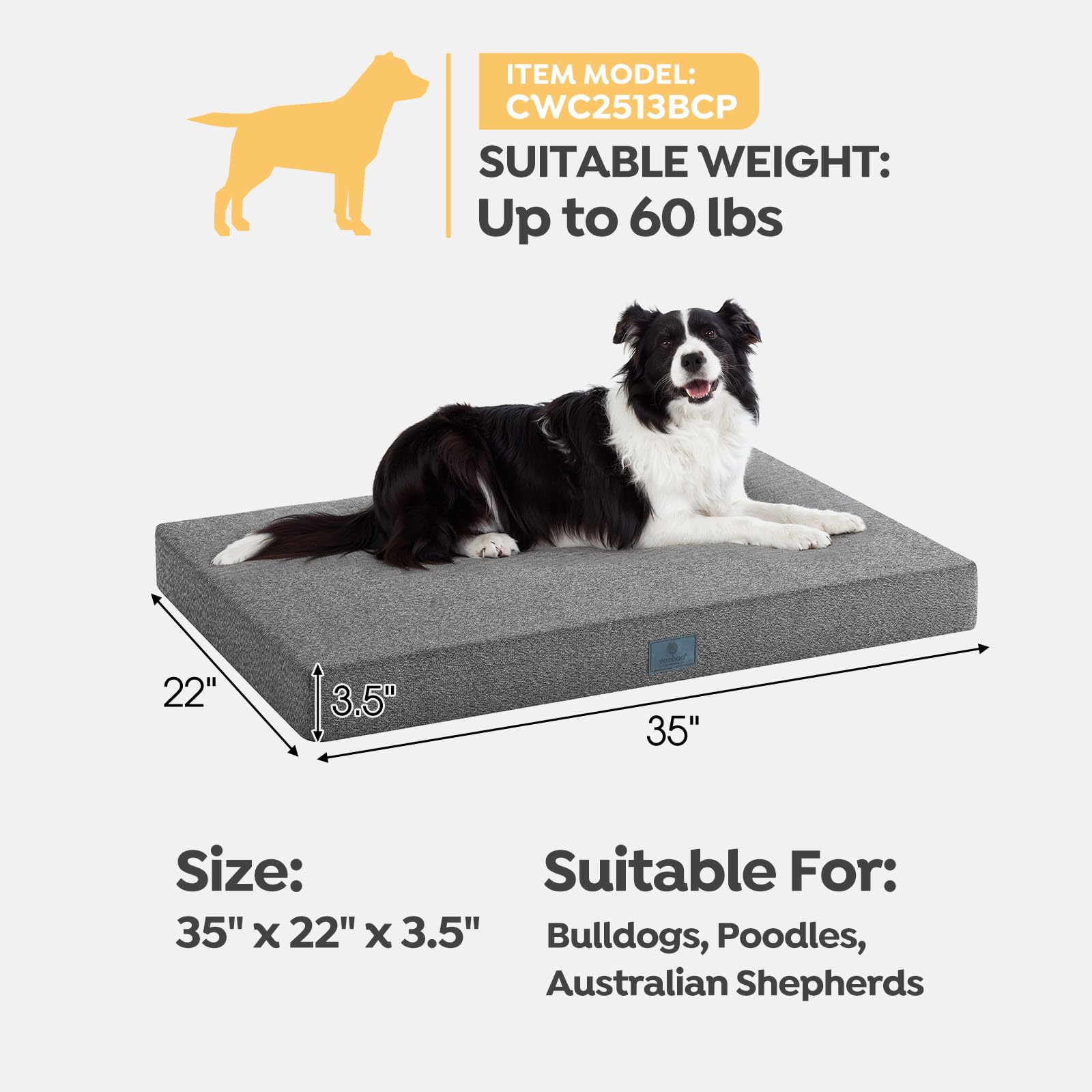 Veehoo Chew Proof Dog Bed for Crate, Indestructible Dog Crate Bed for Aggresive Chewers, Large Tough Chew Resistant Pet Pad with Hidden Zipper, Removable Washable Cover - image 4
