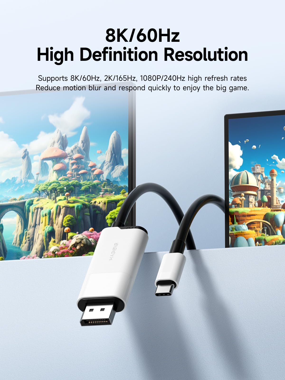 Hagibis - Dockingstation für Nintendo Switch & Switch OLED, USB C auf DisplayPort Kabel Adapter mit 8K bei 60Hz DP, 100W PD, Typ C auf DP Adapter für Laptop, Tablet, SteamDeck (weiß)