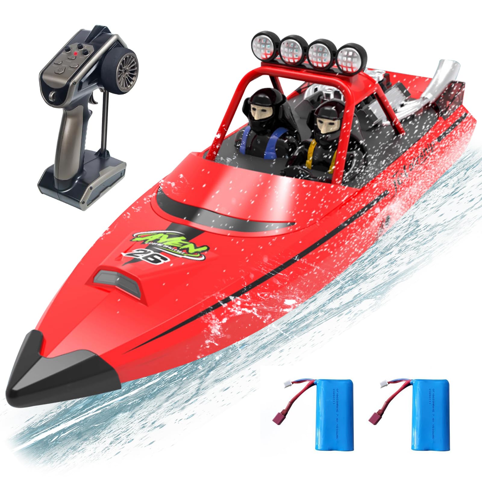 Bateau RC Haute Vitesse DEERC – 30 Km/h, LED, Auto-Redressement, 2 Batteries 24 Min, 2.4 GHz