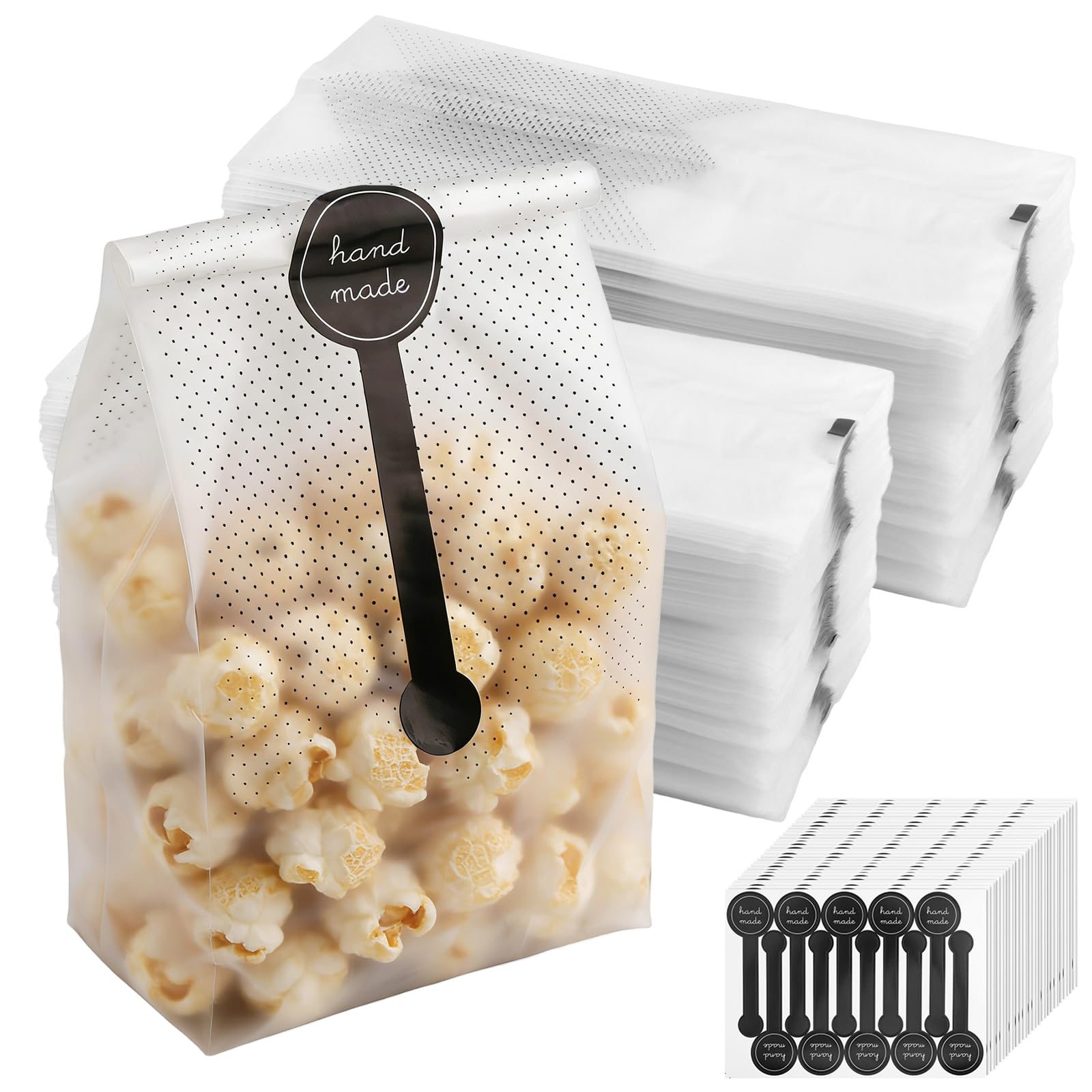 Cheungr Black And Transparent 300 Pcs Translucent Plastic Cake Bags, 9 X 23 Cm Cellophane Cookie Bag With 300 Pcs Stickers For Candy, Chocolates, Bakery, Wedding Party